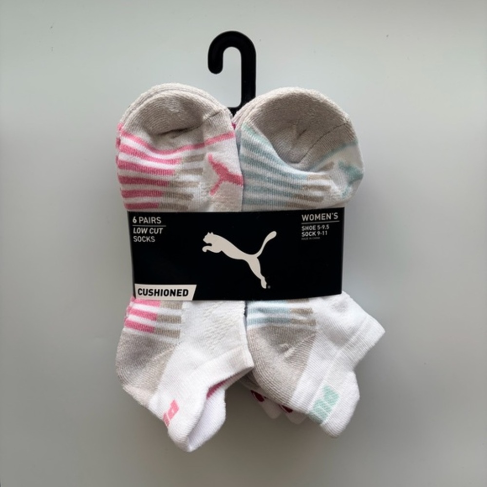 Puma women’s low cut socks 6 pack size 5-9.5 white gray pink blue